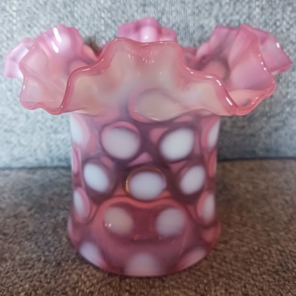 Antique Fenton Cranberry Opalescent Coin Spot Vase - Picture 1 of 5